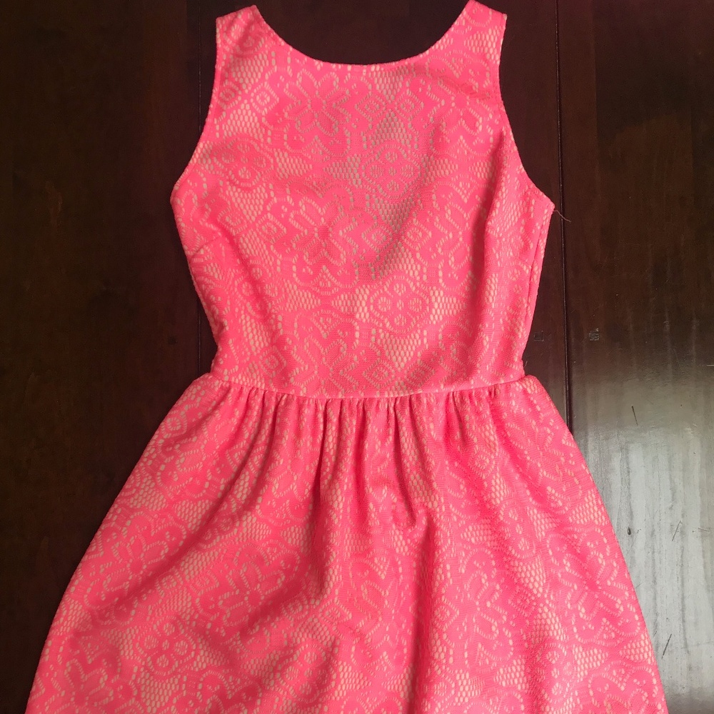 Hot Pink Lace Dress (gold zipper in back)